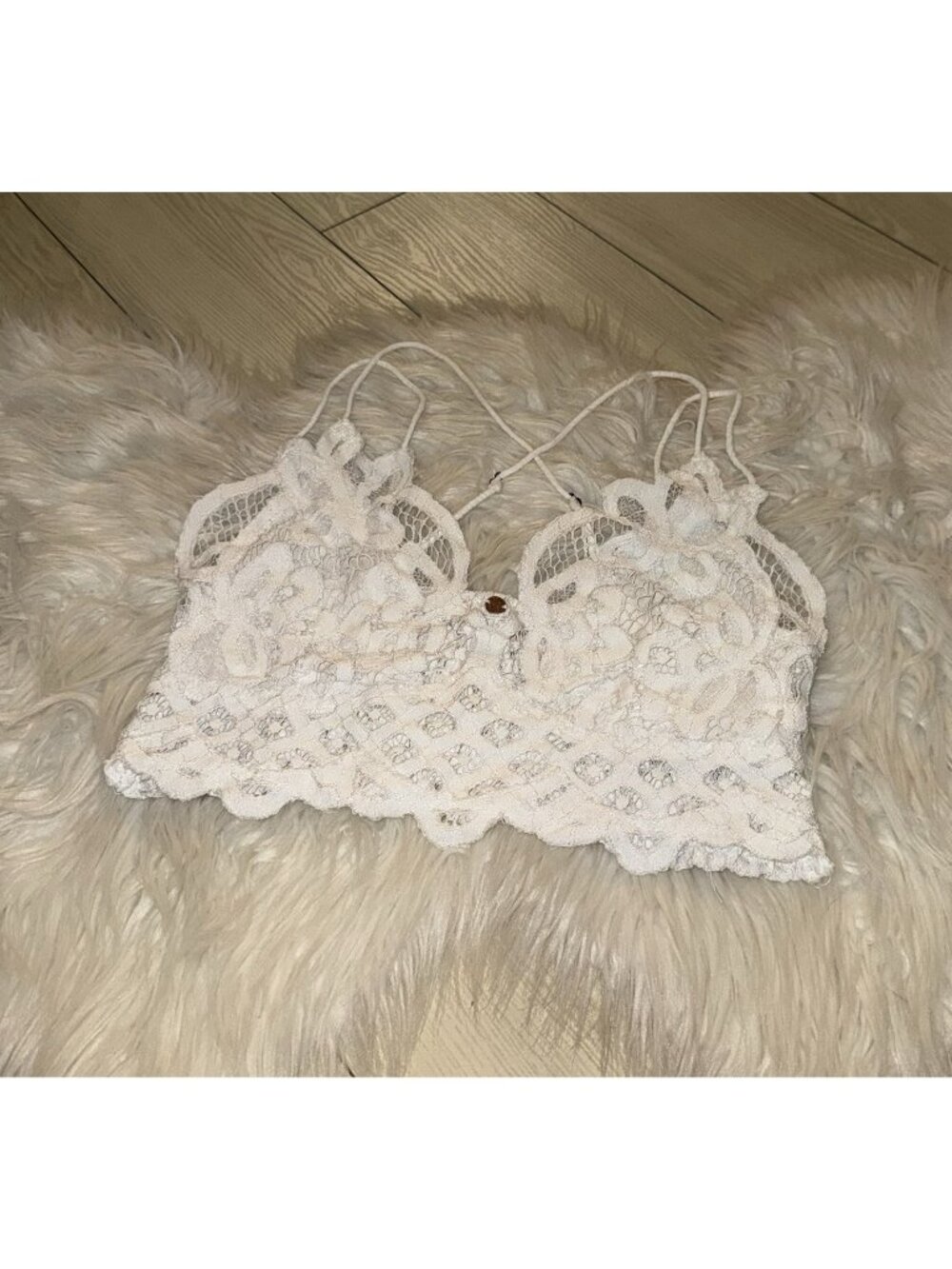 FP ONE Free People Adella Longline Bralette Bra Lace Boho Womens L Large White